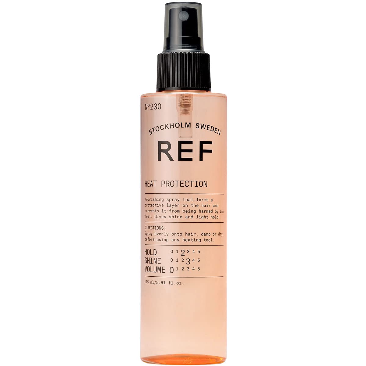 REF Reference 230 heat protection spray bottle shown for glossy hair protection during heat styling