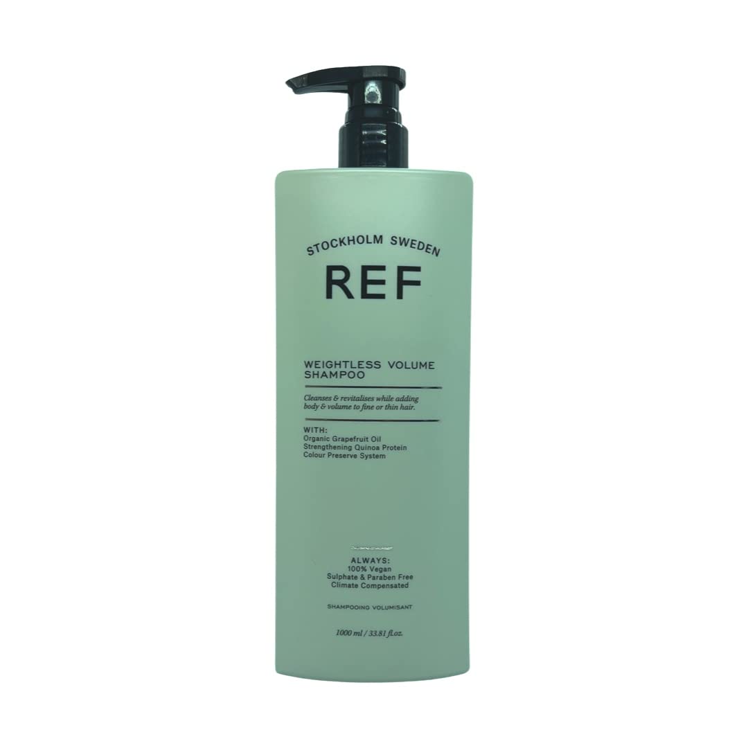 REF Volume Boost Shampoo bottle shows lightweight volumizing performance for color-treated hair