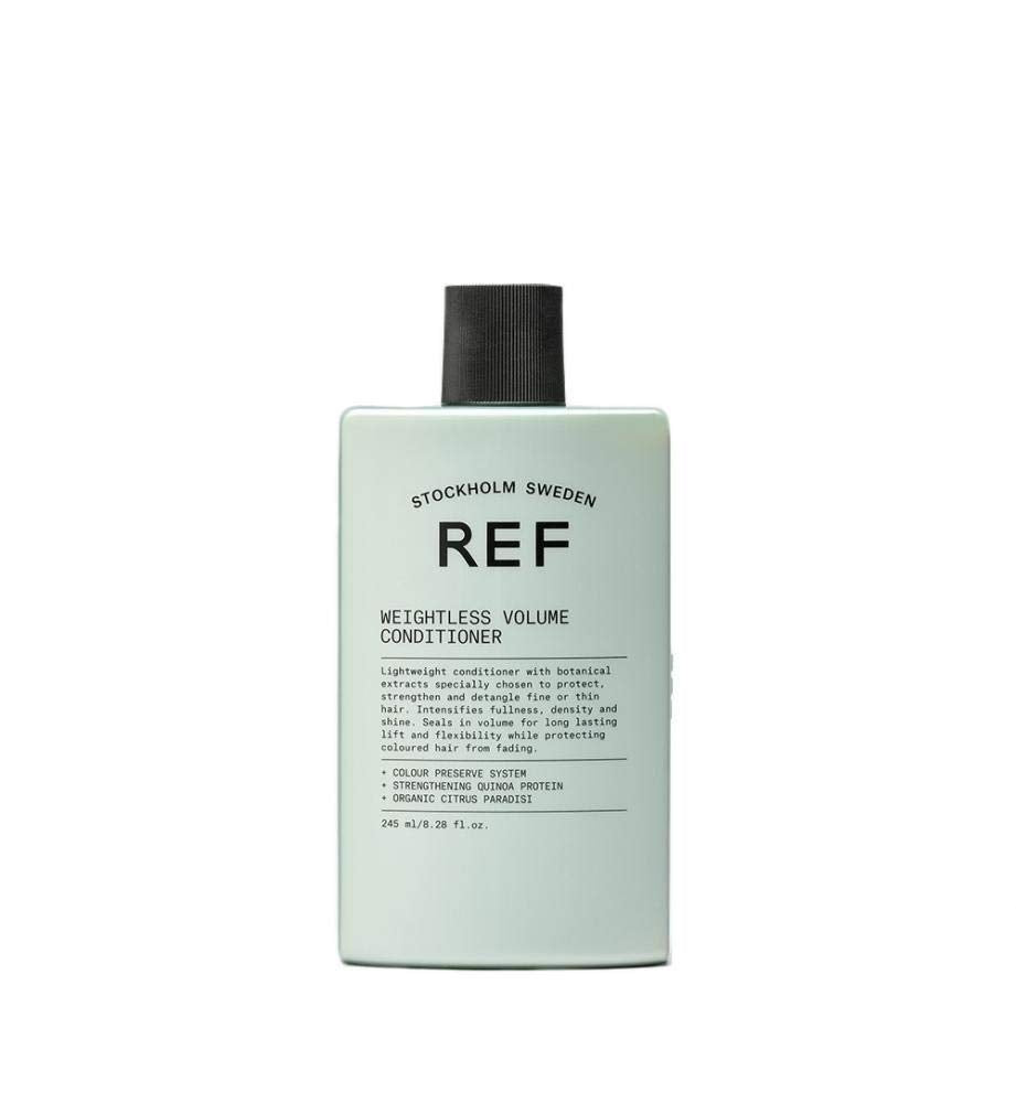 REF Weightless Volume Conditioner bottle provides lightweight detangling and shine for fine hair.