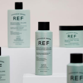 REF Weightless Volume Mousse dispense focuses on quick application and instant root lift.
