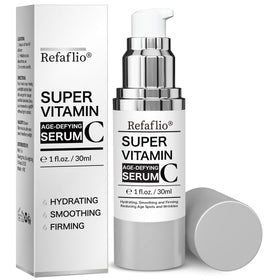 Refaflio Super Vitamin C Serum bottle pour shows easy daily application and hydration