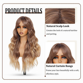 Refined Hair curtain bangs with soft waves framing the face