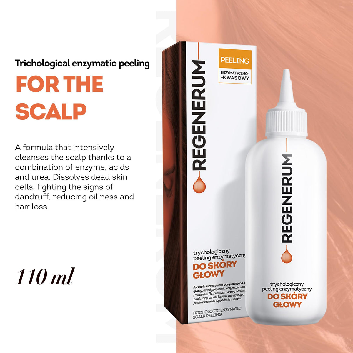 Regenerum bromelain action close-up emphasizes exfoliation and debris removal for healthier scalp.