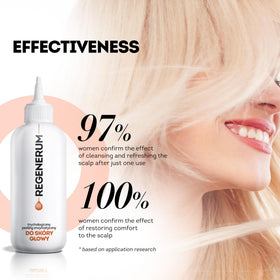 Regenerum hair after-use shine and smoothness visualizing lifted, healthier-looking hair.