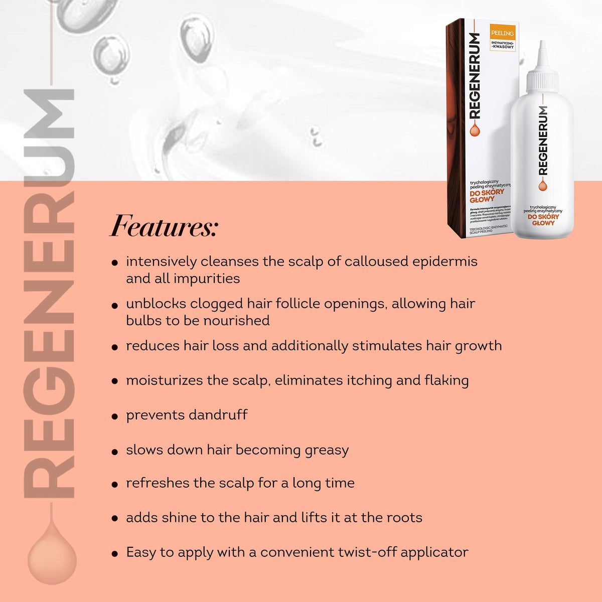 Regenerum salicylic-acid exfoliation image suggesting dandruff control and refreshed scalp.