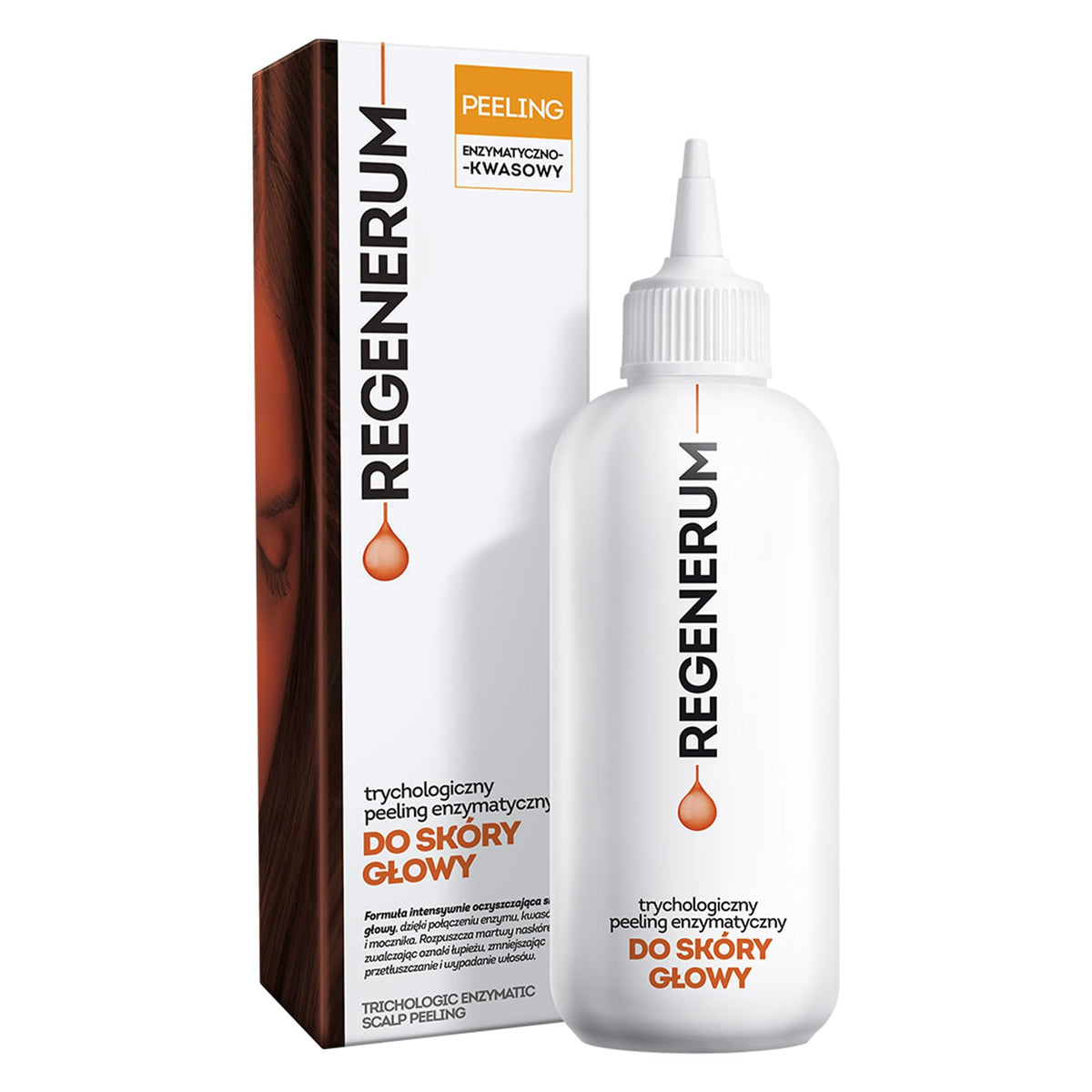 Regenerum enzymatic scalp peeling bottle showing thorough cleansing and fresh scalp feel.