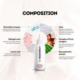 Regenerum enzymatic scalp peeling foam highlighting gentle application and efficient ingredient contact.