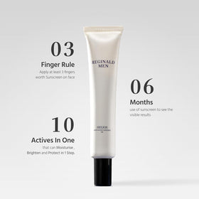 Reginald Men Helios sunscreen being applied, showcasing its lightweight, quick-absorbing texture.