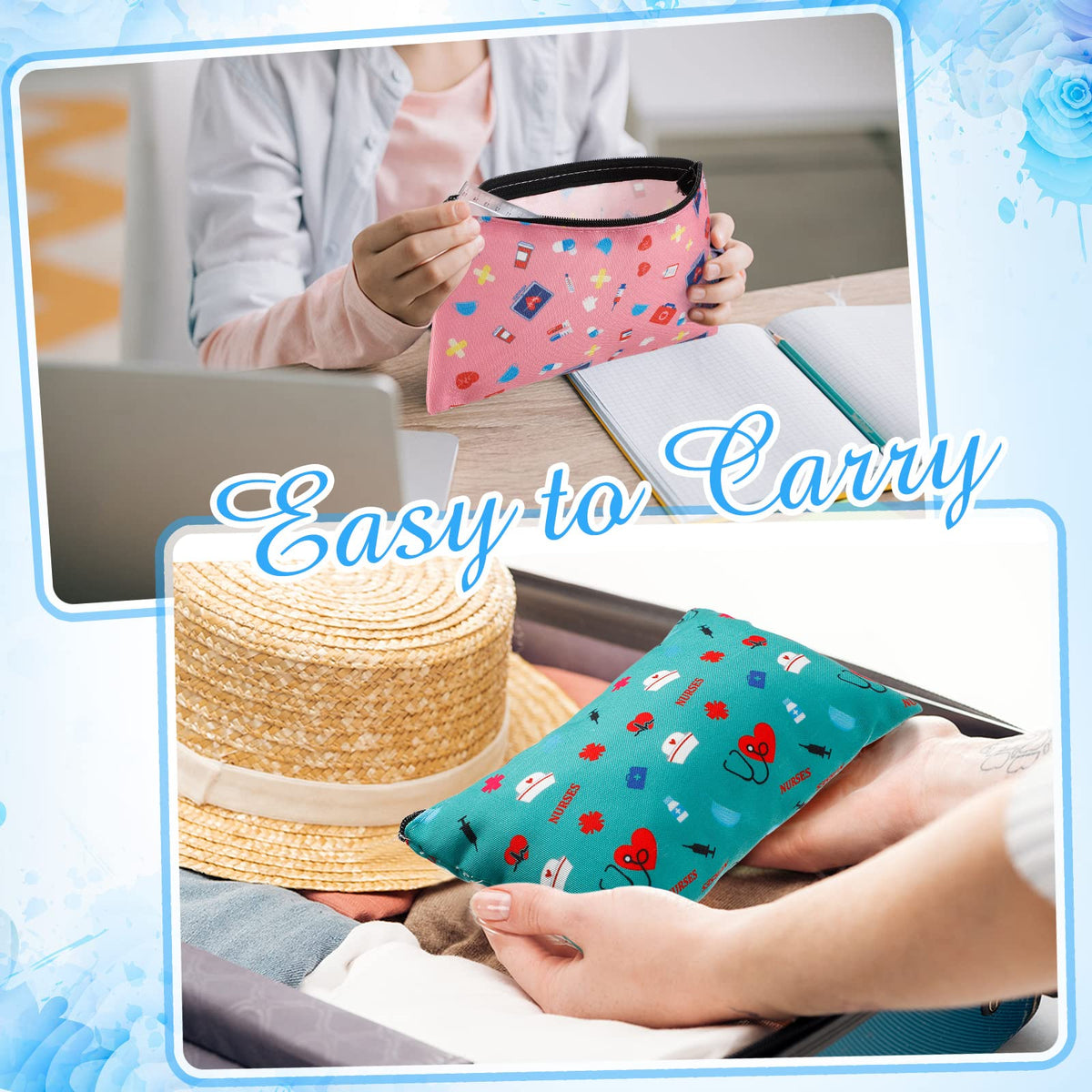 Reginary canvas makeup bags with nurse themes for stylish travel storage.