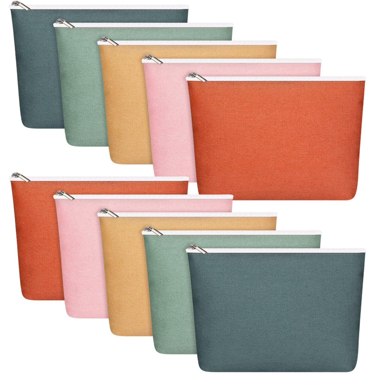 Reginary canvas makeup bag set with vibrant colors, ideal for travel cosmetics.