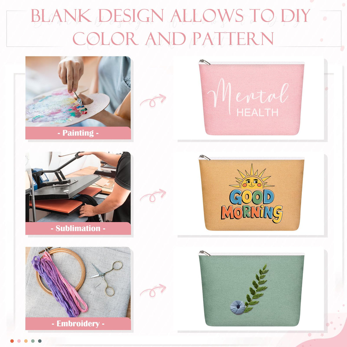Reginary zippered cosmetic bags offer secure access and organization.