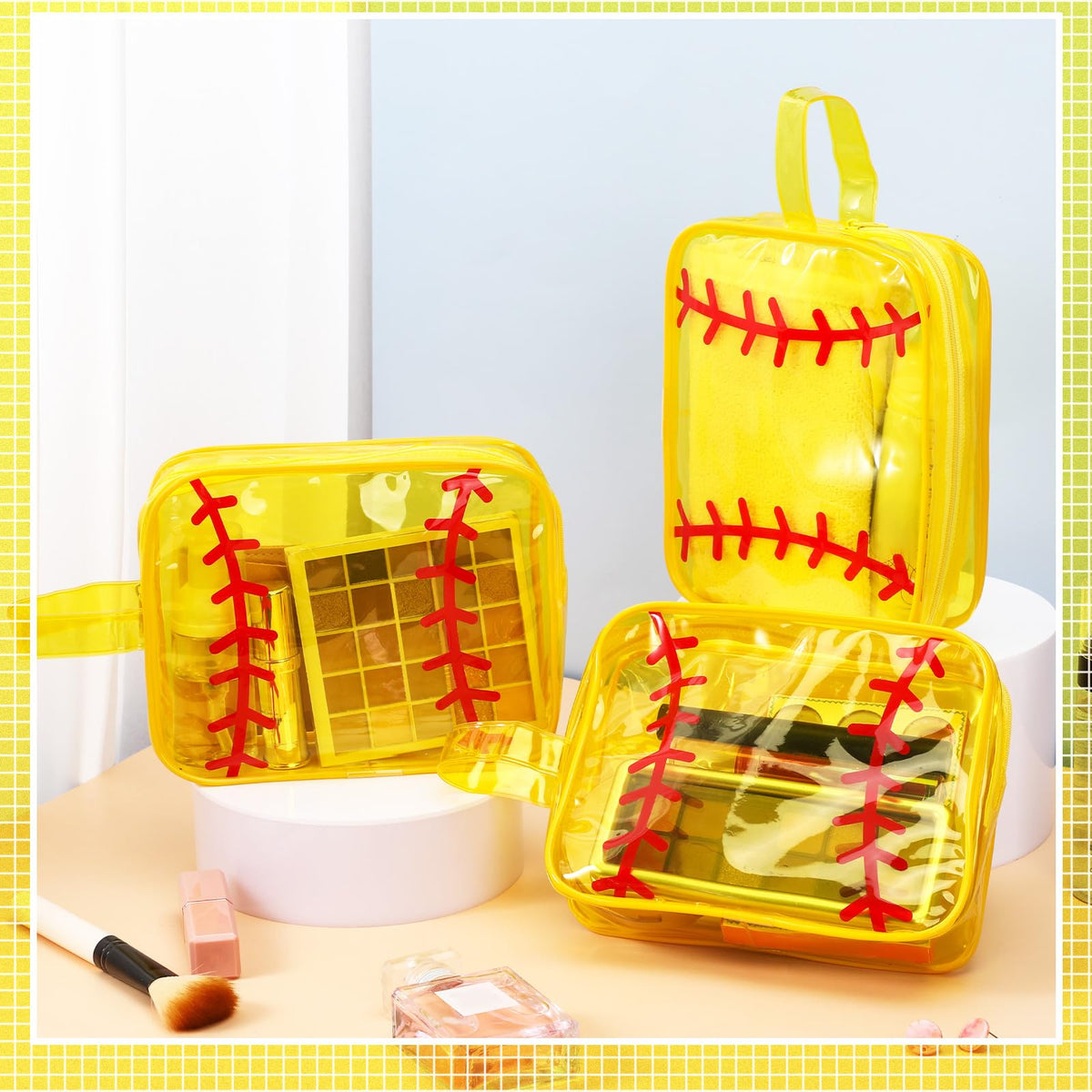Reginary clear PVC makeup bag in vibrant yellow showcases items at a glance.