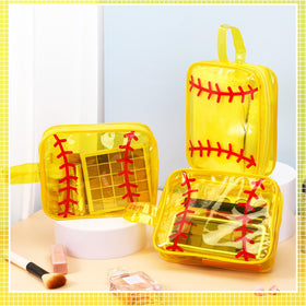 Reginary clear PVC makeup bag in vibrant yellow showcases items at a glance.
