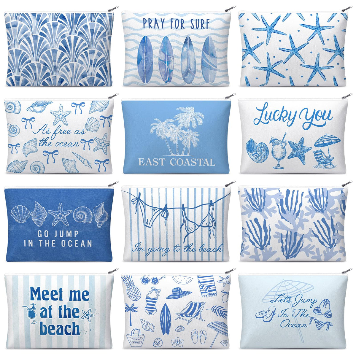 Reginary coastal granddaughter makeup bag seashell design in blue for travel organization