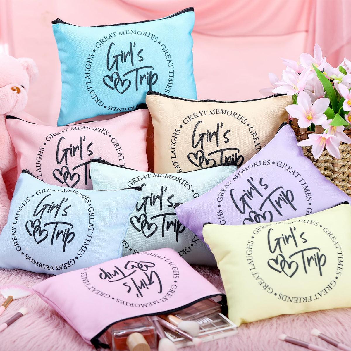Reginary colorful makeup bags for girls, vibrant designs ideal for gifting at events.