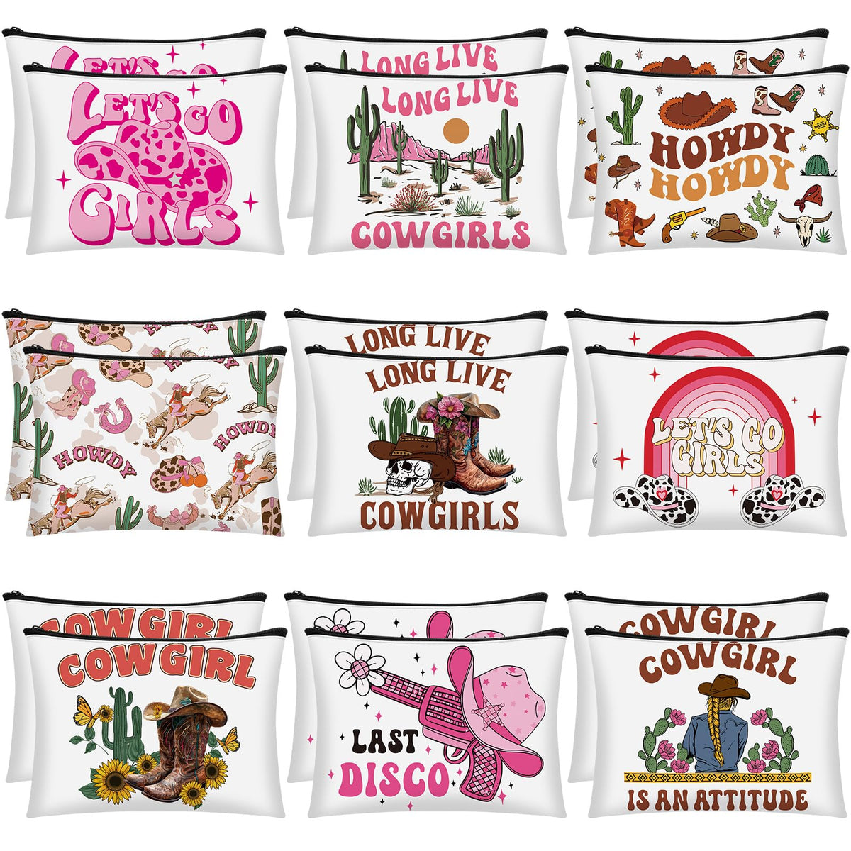Reginary cowgirls makeup bags front view, compact western organizers for cosmetics on the go