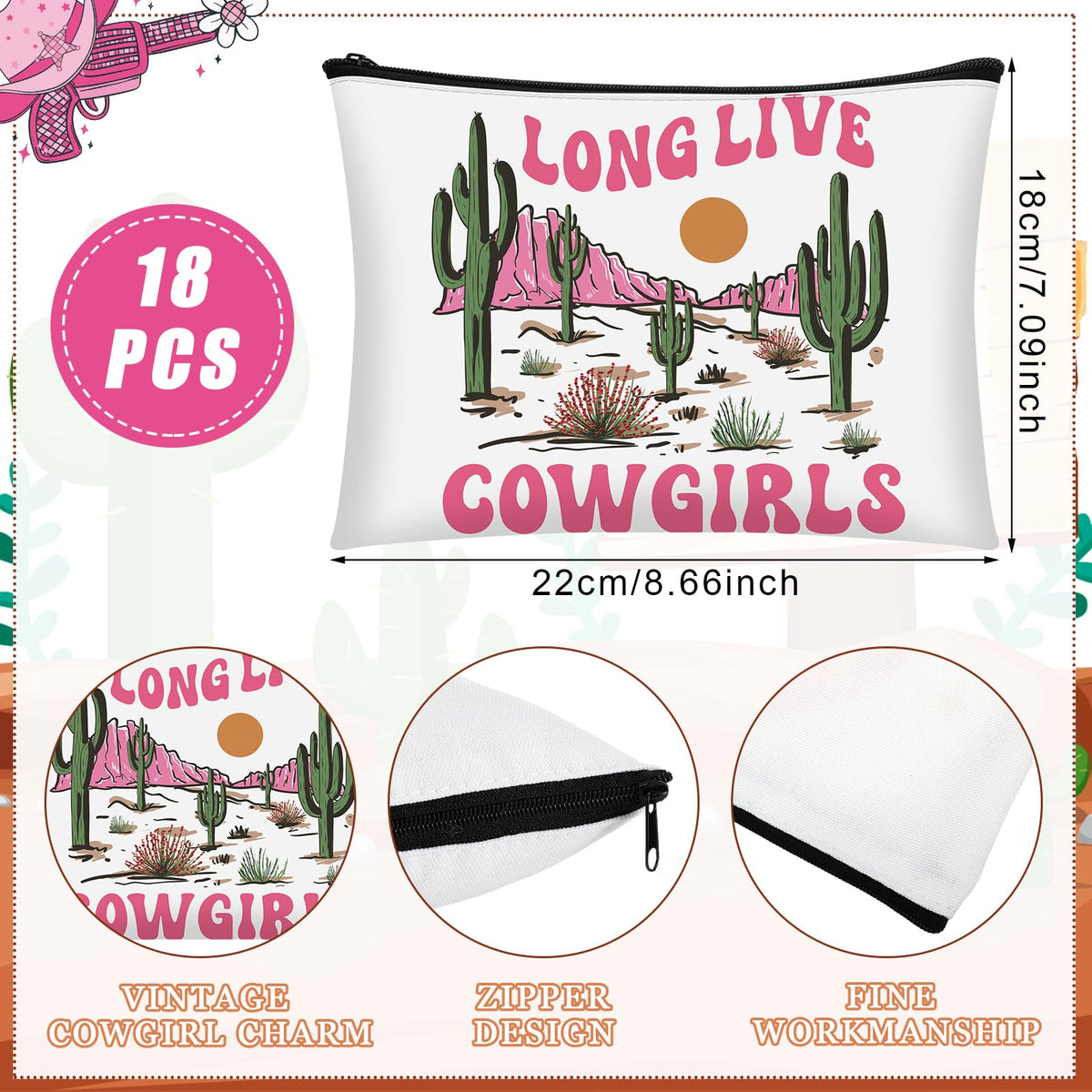 Reginary cowgirls makeup bags pattern variety, vintage western charm for gift-ready sets