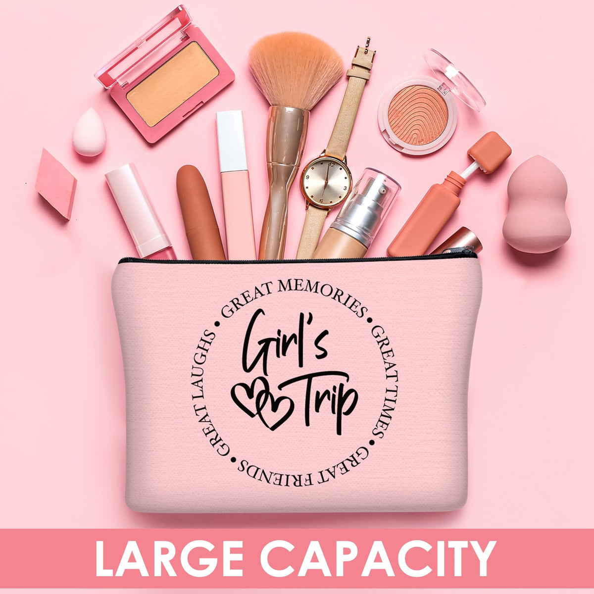 Reginary large-capacity cosmetic bag showcasing spacious interior for cosmetics and toiletries.