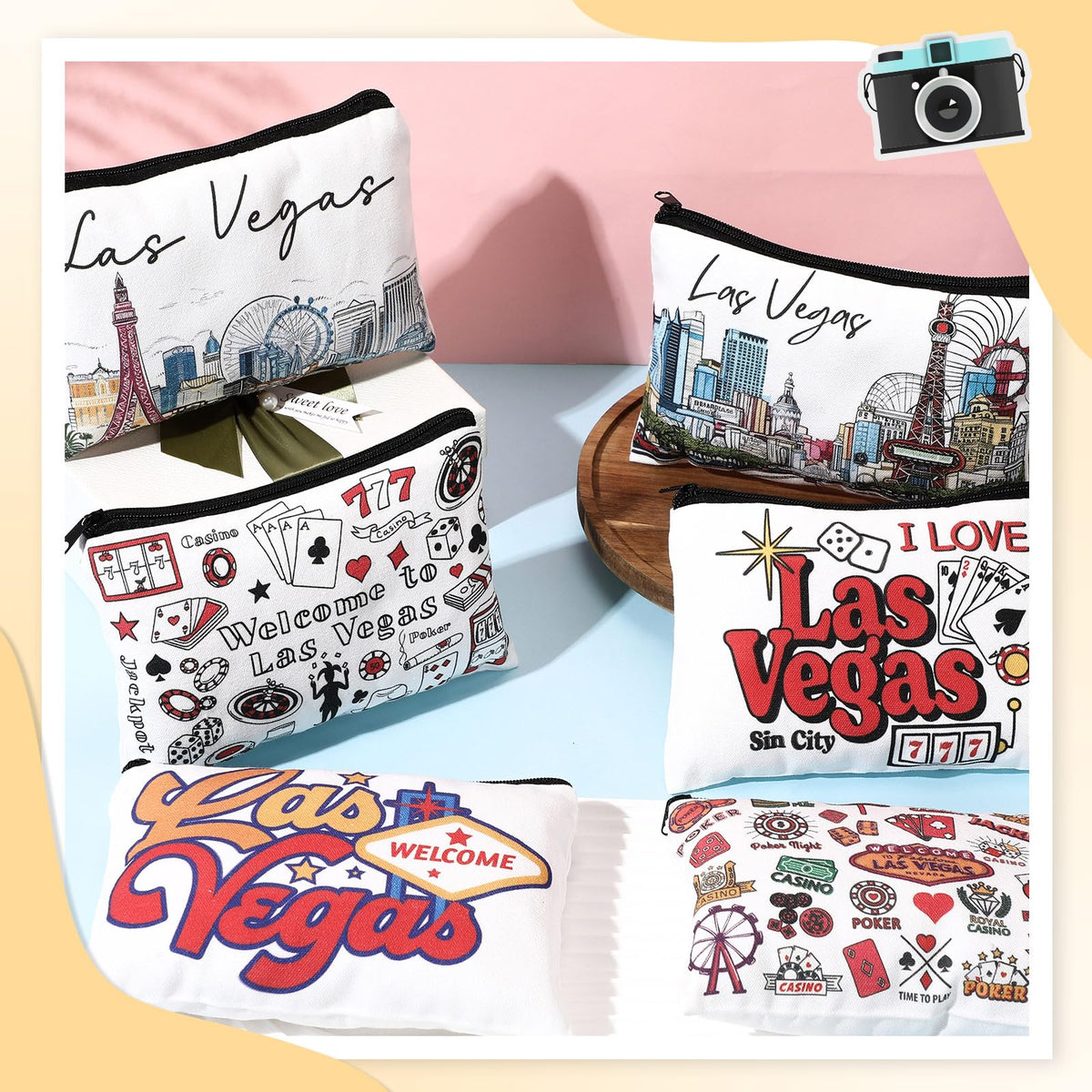 Reginary Las Vegas cosmetic bag pattern 4 stylish Las Vegas gift-ready design.