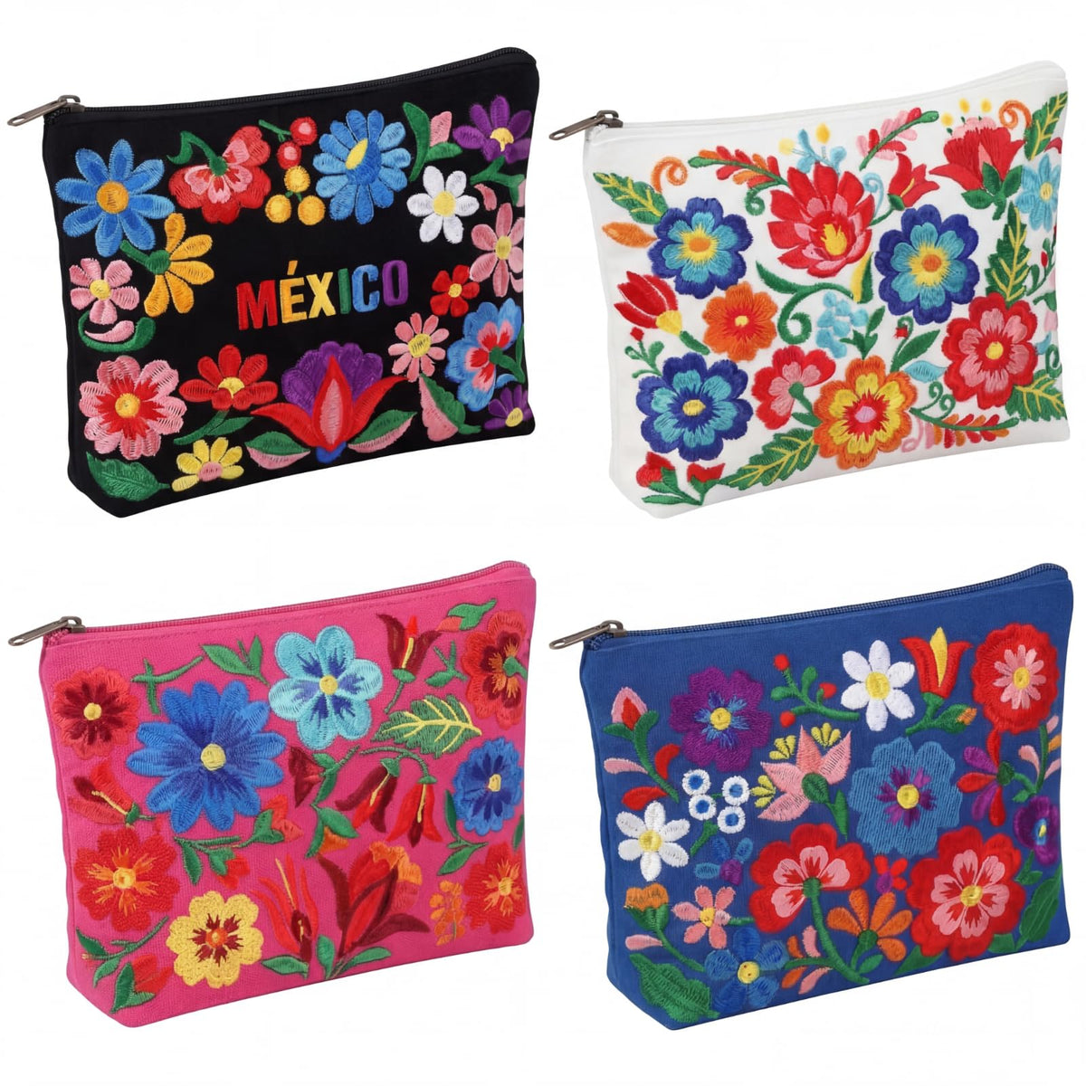 Reginary Mexican embroidered makeup bag with vibrant folk art for travel
