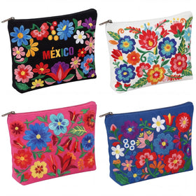 Reginary Mexican embroidered makeup bag with vibrant folk art for travel