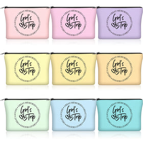 Reginary nine-piece girls trip bags arranged together, perfect party favors and friendship keepsakes.