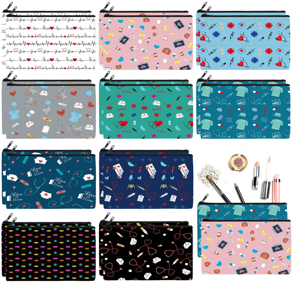 Reginary nurse-pattern canvas pouch with zipper for organized cosmetics on the go.