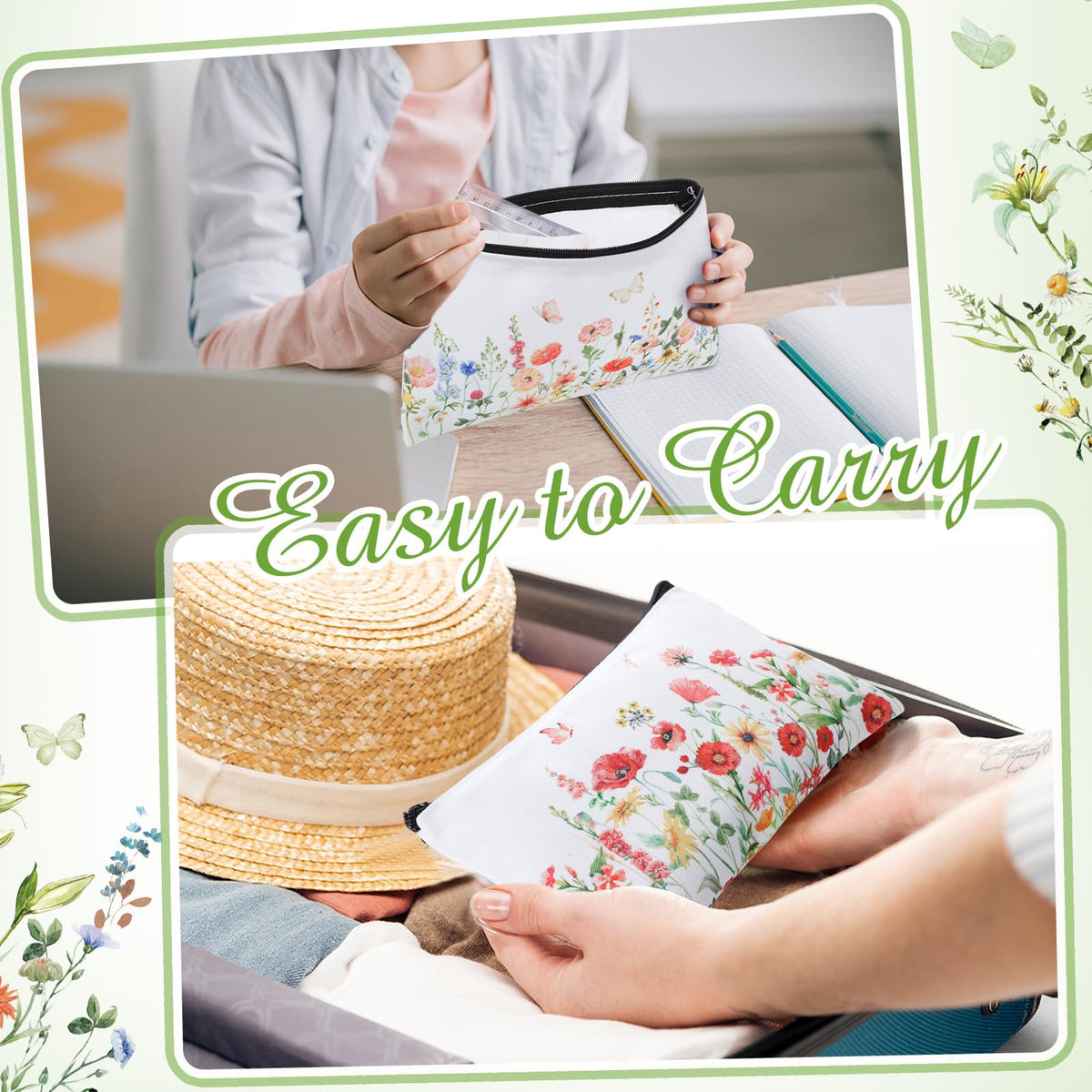 Reginary polyester makeup bag with zipper in floral print for daily use.