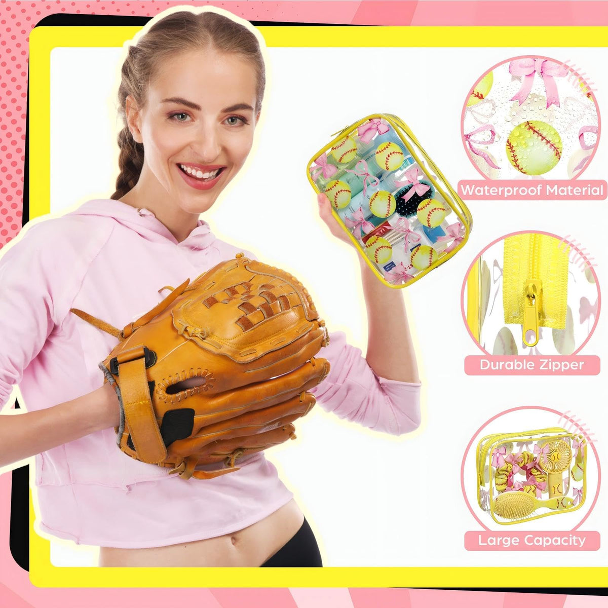 Reginary clear PVC material bags highlighting compact size for cosmetics.