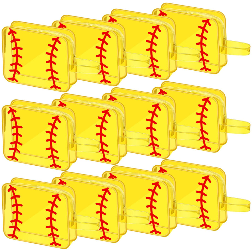 Reginary softball cosmetic bag set in clear PVC with secure zipper for on-the-go touch ups.