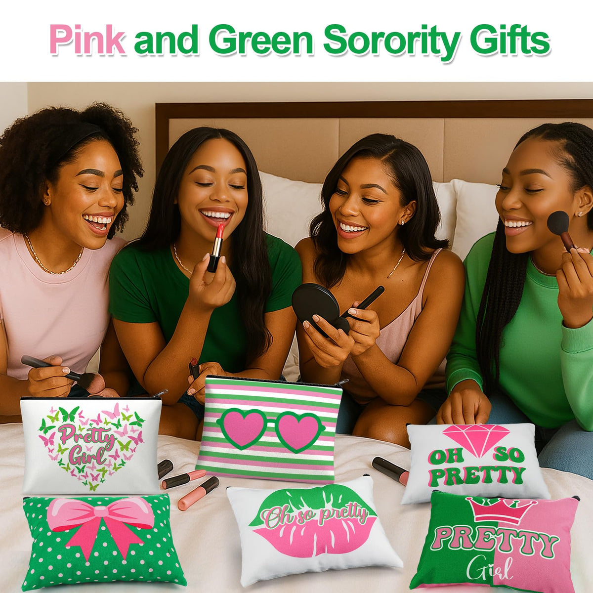 Reginary sorority makeup bags with diamond design, travel-ready for touch-ups