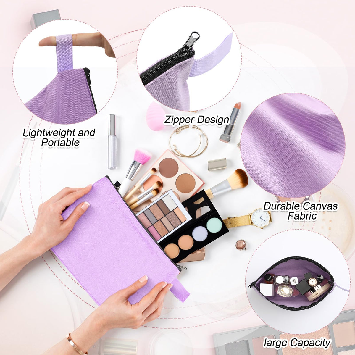 Reginary travel cosmetic pouches measure 9.8x5x2 inches for easy packing.
