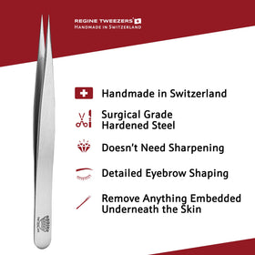 Regine Switzerland splinter tweezers featuring a tip guard for safe storage.