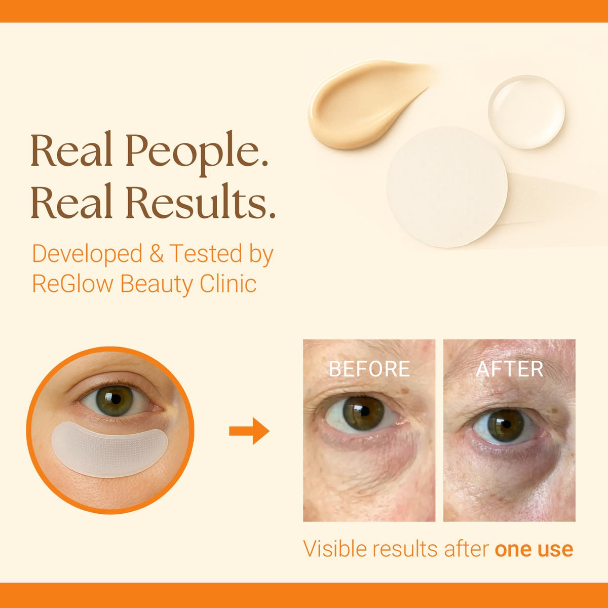 ReGlow Restore microneedle patches application demonstrates precise delivery for smoother under-eyes.