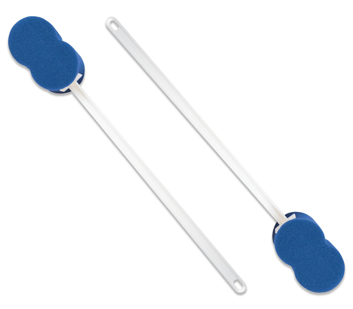 Rehabilitation Advantage blue hourglass sponge promotes gentle cleansing for sensitive skin.