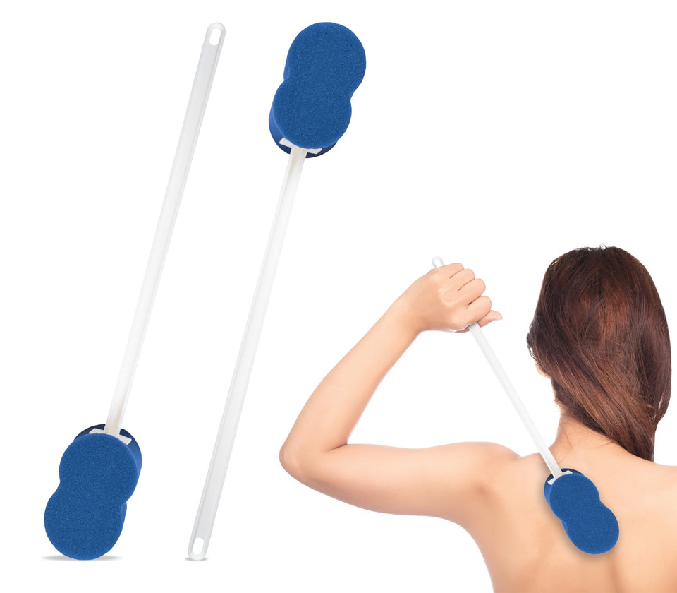 Rehabilitation Advantage long-handle sponge with 18-inch reach aids back cleansing.