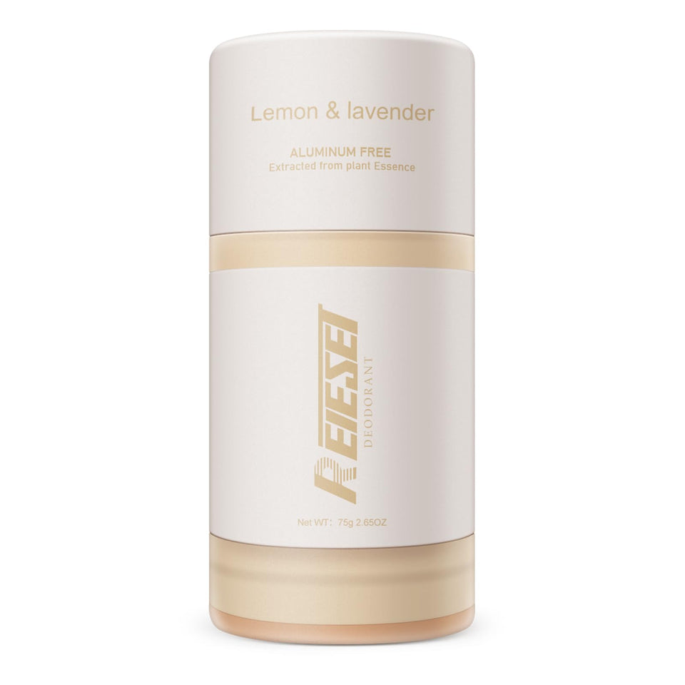 The Reieset deodorant packaging shows lavender and lemon for daily freshness.
