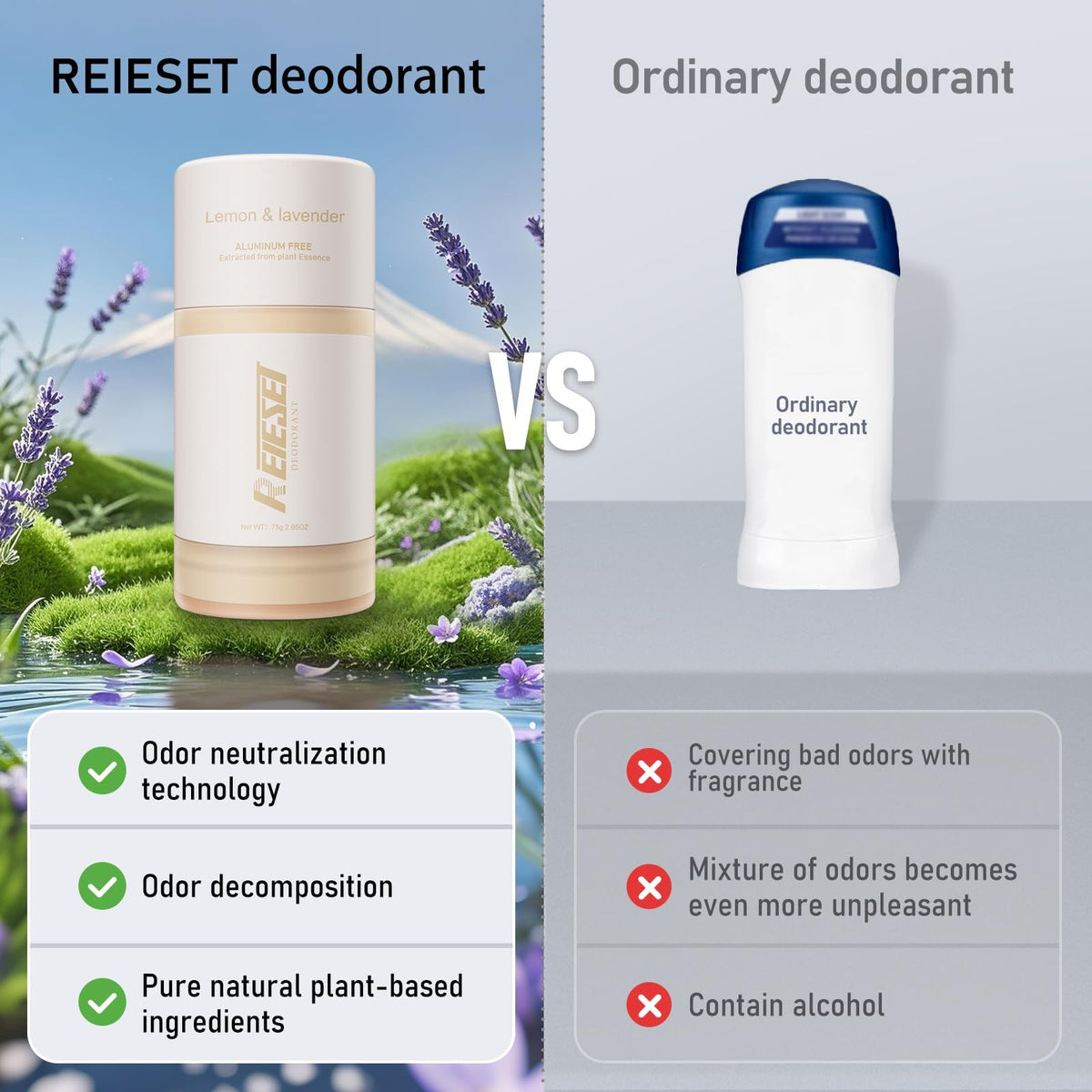 Close up of natural ingredients highlighting aluminum-free formula.