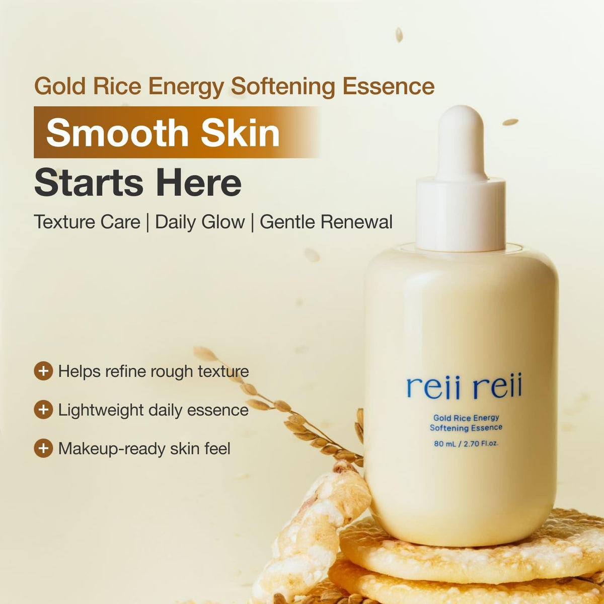 texture close-up of reii reii Gold Rice Energy Essence showing lightweight gel texture
