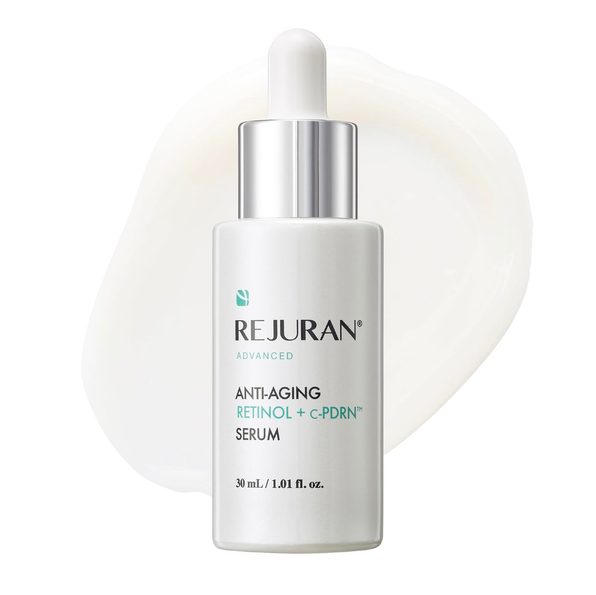 REJURAN advanced serum bottle close-up for firmer, radiant skin.