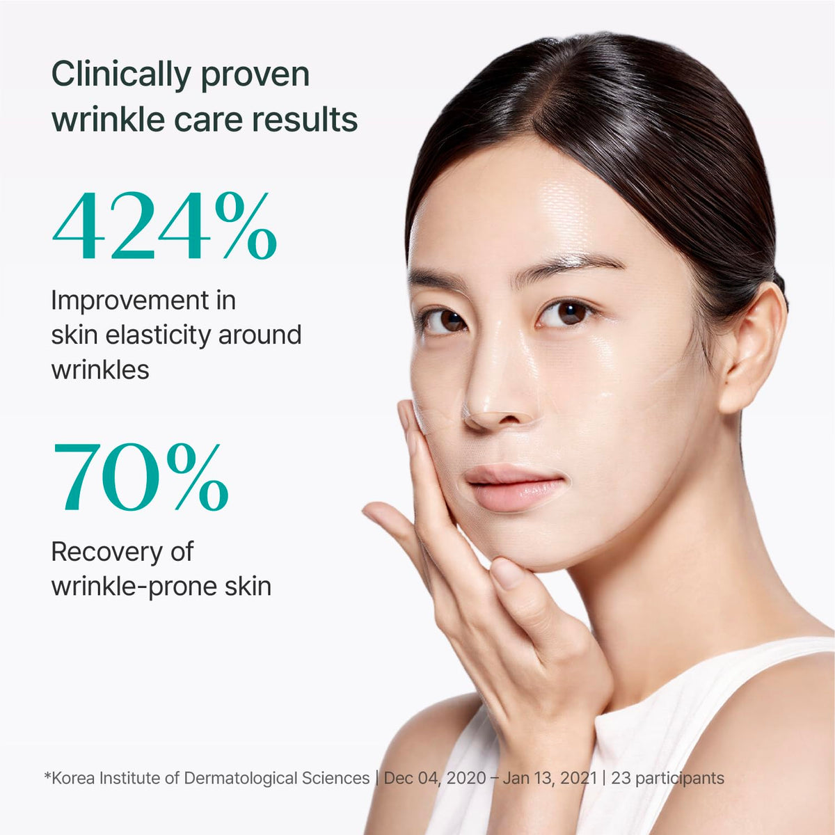 REJURAN Ampoule-Infused Lifting Mask applied on face for radiant hydration