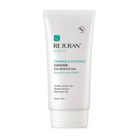 REJURAN Calming Cleanser bottle with gentle gel formula preserving moisture for sensitive skin.