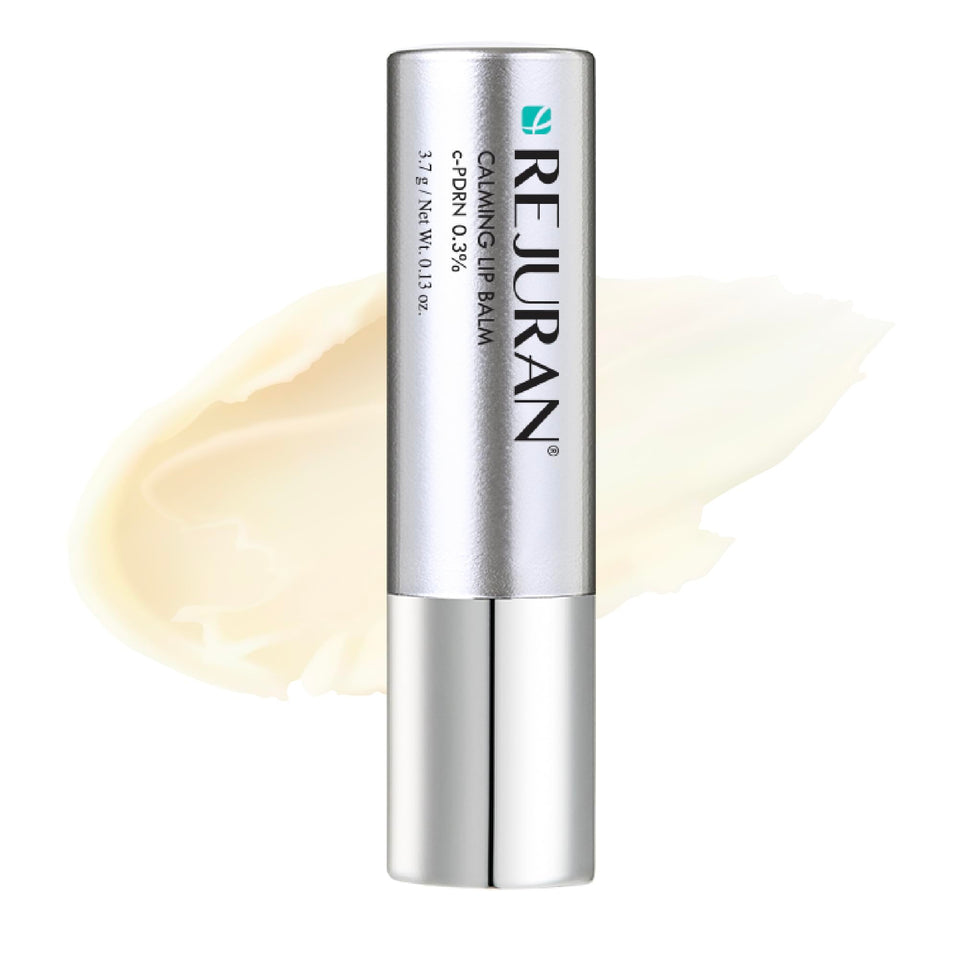 REJURAN Calming Lip Balm jar closeup showing rich hydration for dry lips