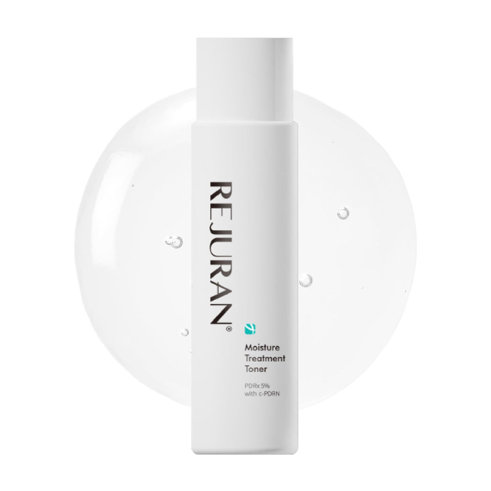 REJURAN Moisture Toner bottle close-up highlighting hydration support.
