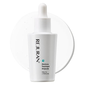 REJURAN Moisture Treatment Ampoule bottle on a clean surface, suggesting premium hydration.