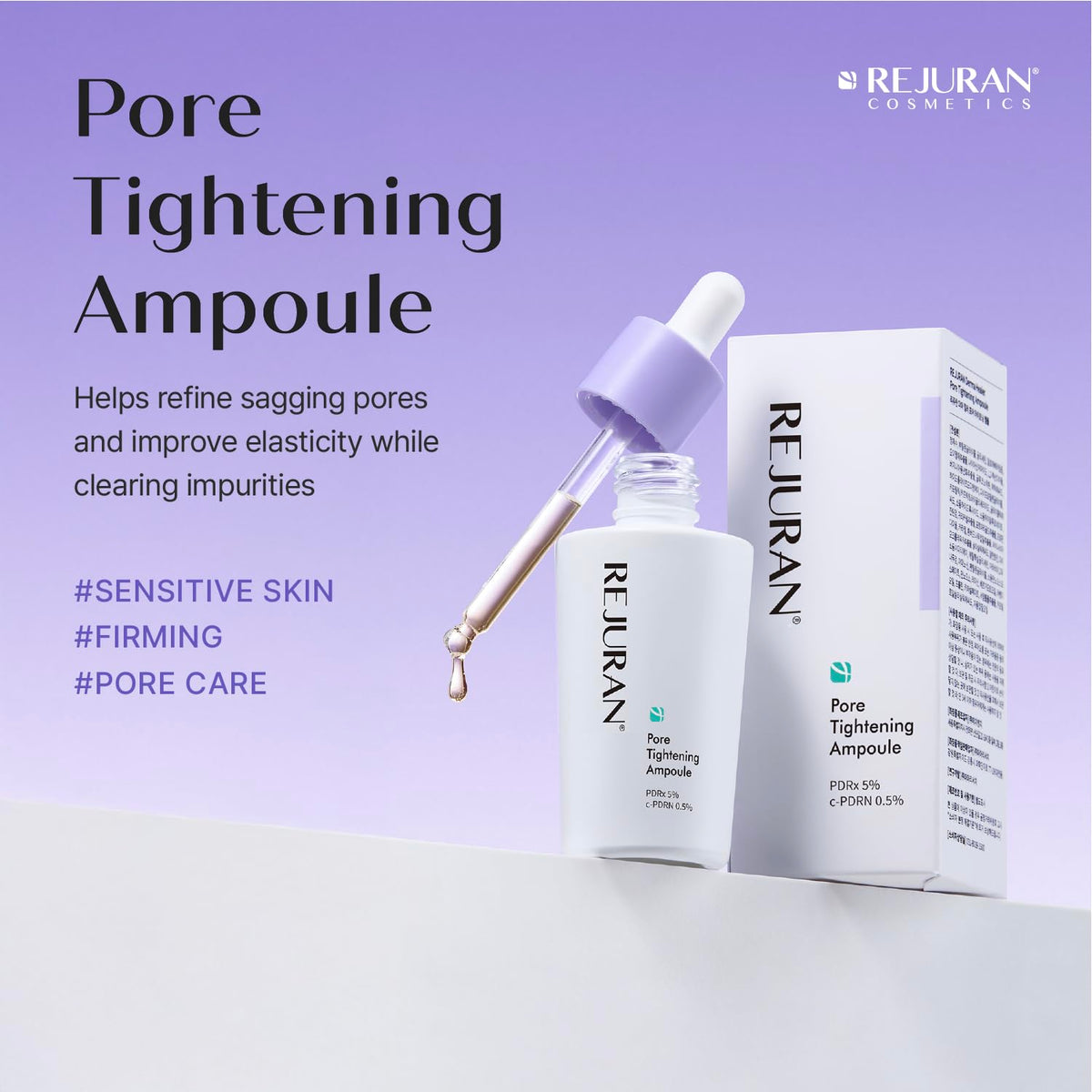 REJURAN Pore Tightening Ampoule dropper dispensing for precise use.