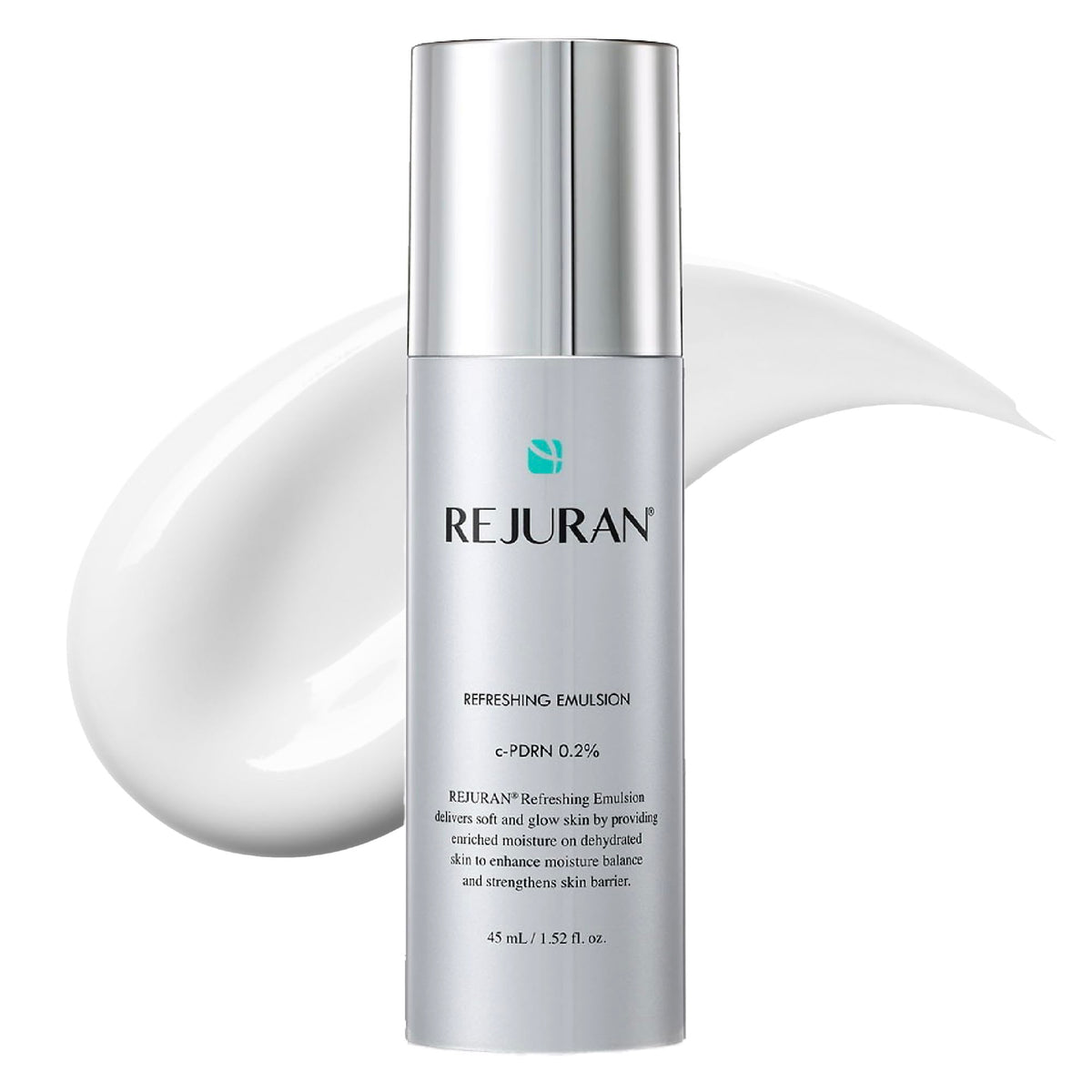 REJURAN Refreshing Emulsion bottle close-up showing lightweight hydration for daily use.
