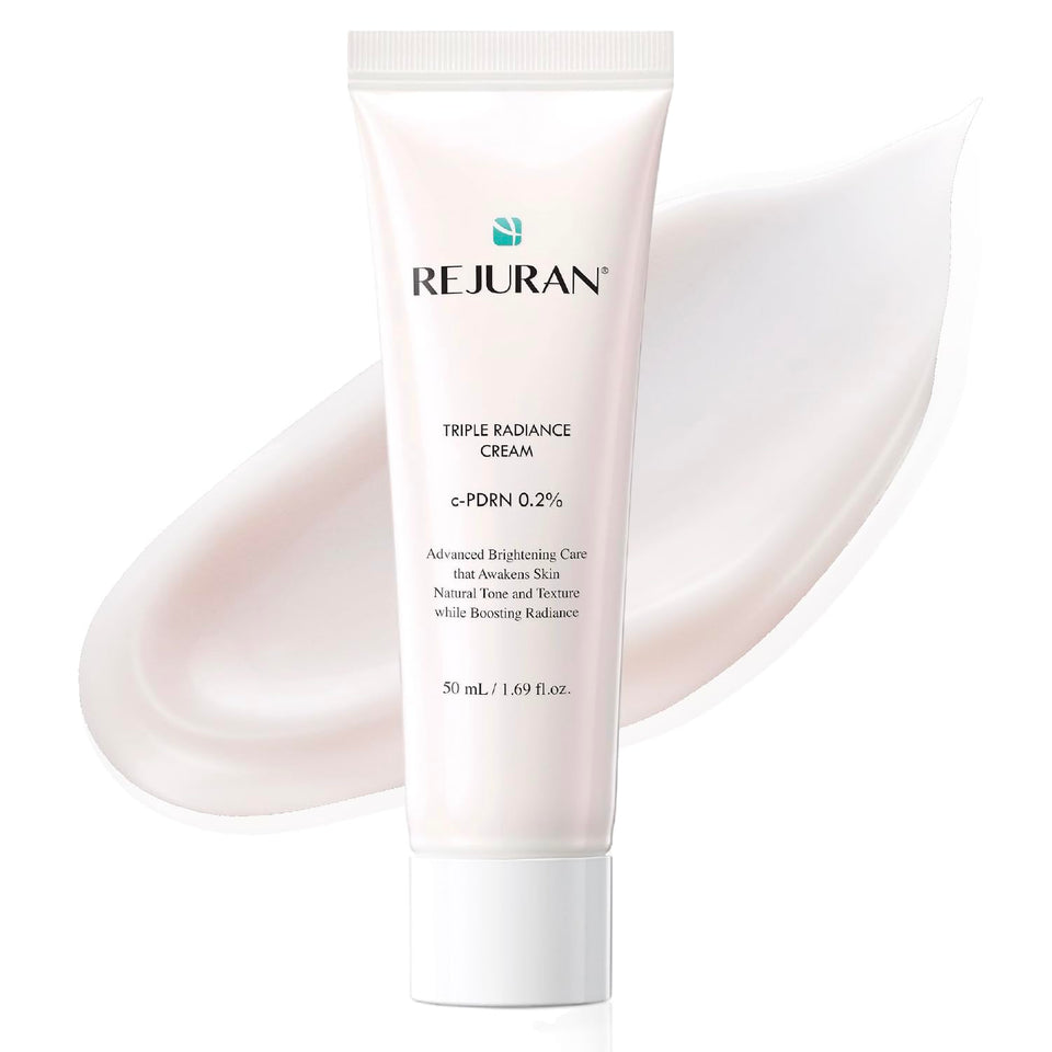 REJURAN Triple Radiance Cream bottle with pump showing hydrating formula for radiant skin.