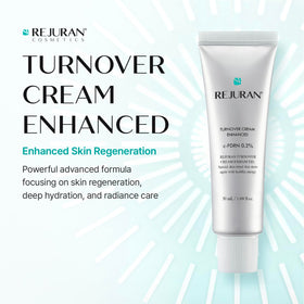Close-up of REJURAN Turnover Cream Enhanced surface highlighting easy-absorbing formula.