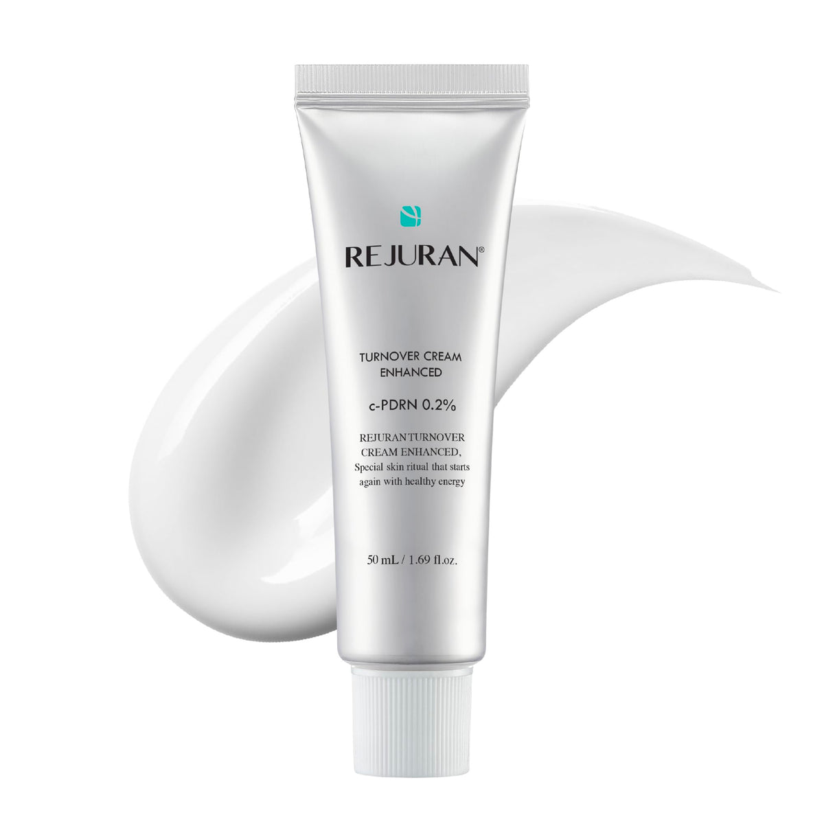 REJURAN Turnover Cream Enhanced tube shows silky texture for fast hydration.